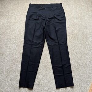 Brooks Brothers Dress Pants Mens 35 Wool Black Flat Front Classic Trouser Slacks